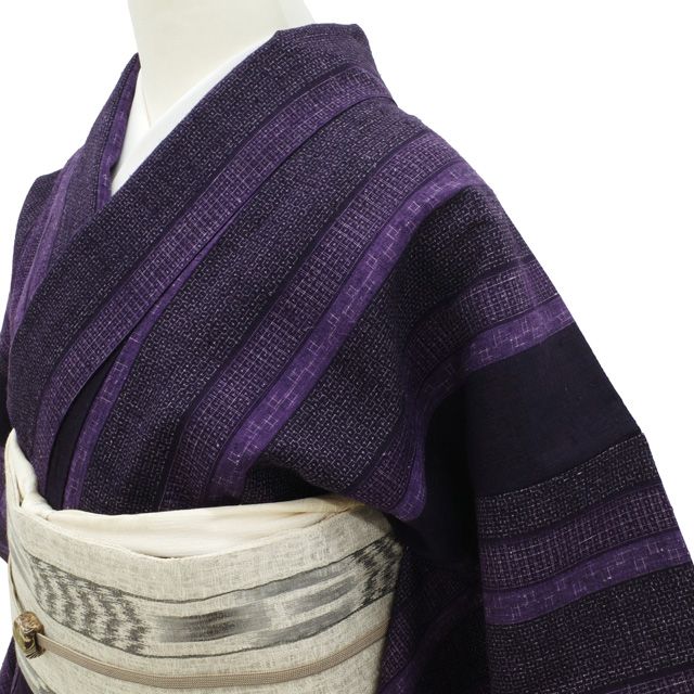 中古】 要無形文化財 本場結城紬 袷 着物 リサイクル 正絹 地機 80