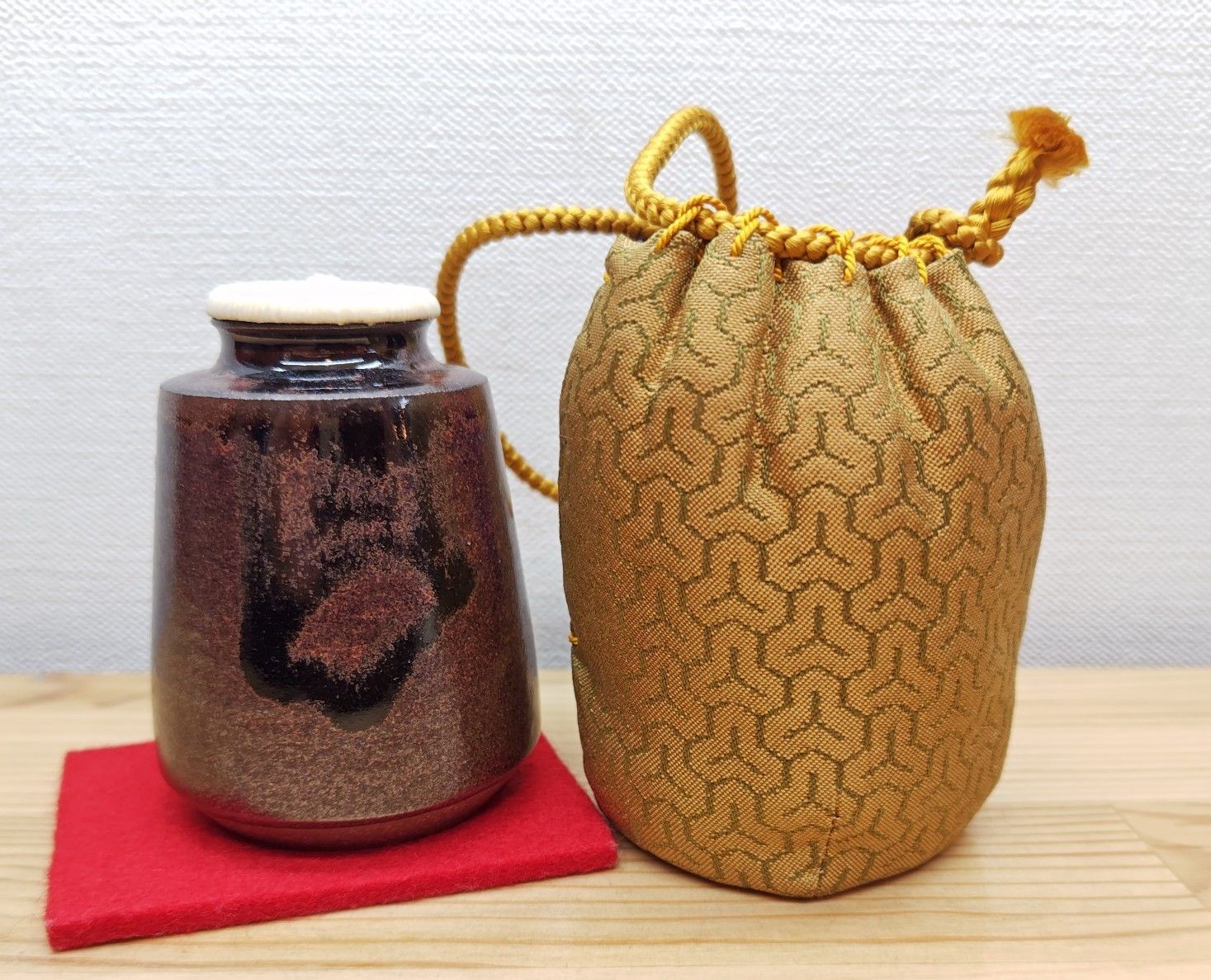 逢絢亭・新品】茶道具 茶入 京焼 中興名物 玉柏写 仕覆付 陶若窯 共 