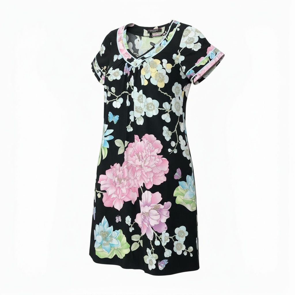 47b4 LEONARD レオナール Vネック半袖ワンピース 膝丈ワンピース