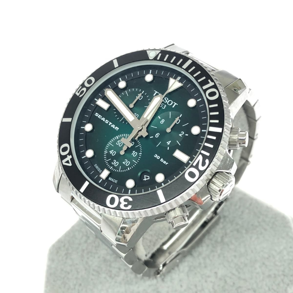 TISSOT ティソ シースター1000  クロノグラフ/腕時計/クォーツ T120417A   シルバーカラー/グリーン メンズ / 240001182957 TISSOT ティソ シースター1000 クロノグラフ/腕時計/クォーツ T120417A