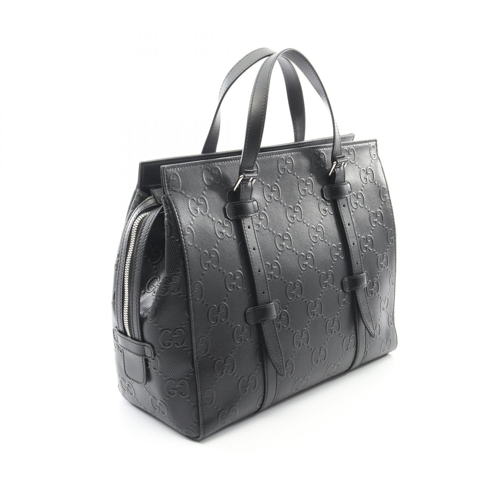 GUCCI ブラックレザートートバッグ グッチ GUCCI トートバッグ GGエンボス 625774 ブラック レザー GG