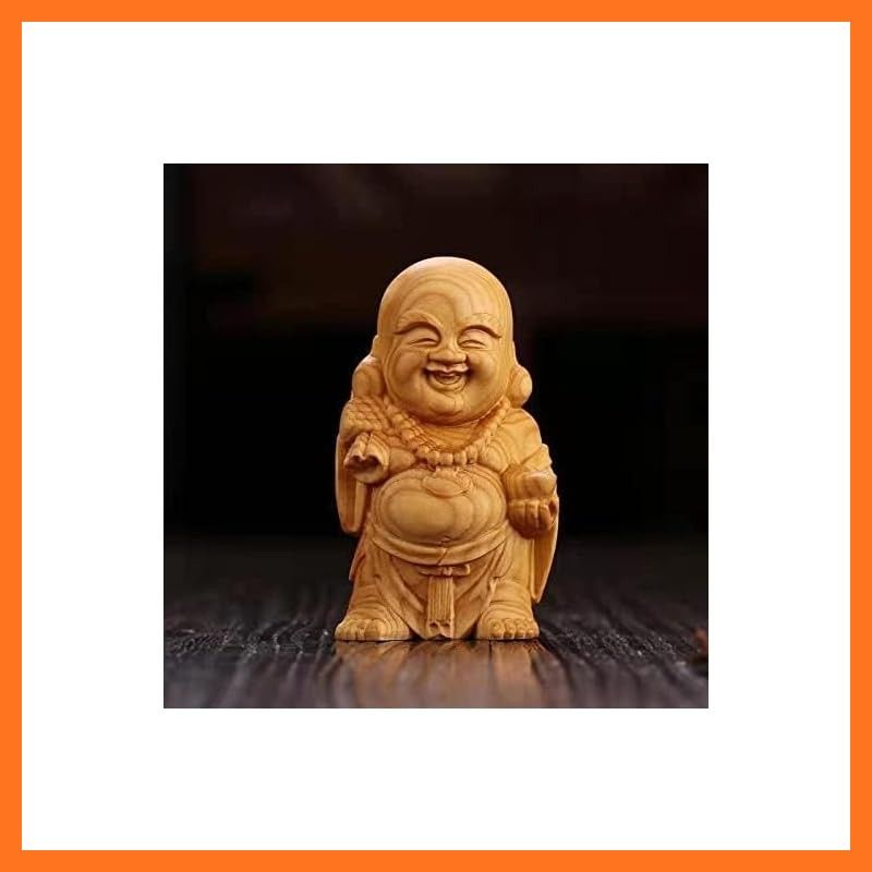 新品】 仏像 木彫り ミニ 布袋様 置物 ツゲ製高級木彫り 金運 お守り
