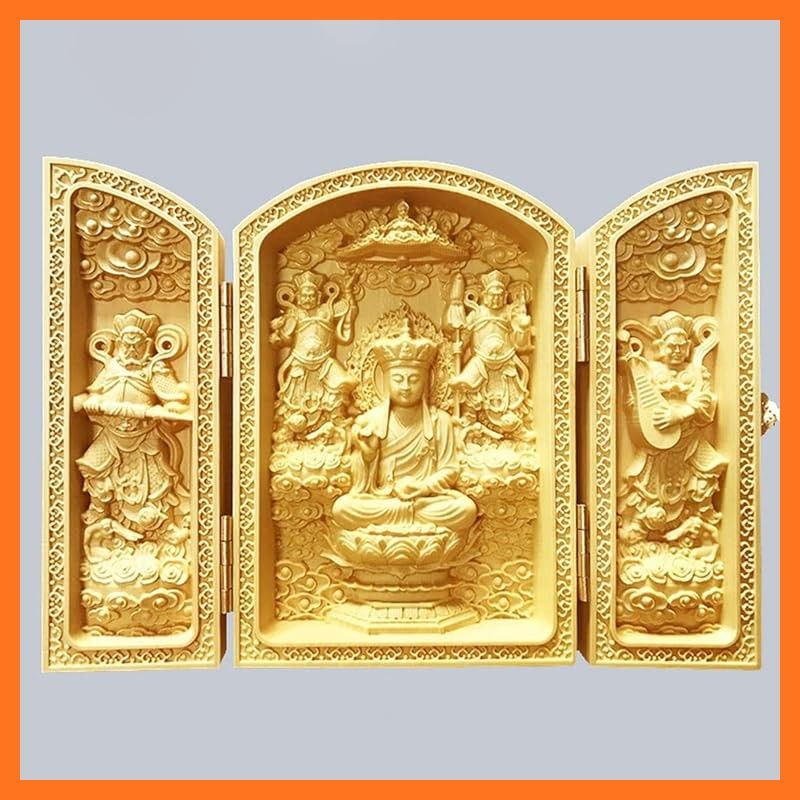 新品】 木彫り 仏像 【三開仏】（板形）地蔵菩薩【四天王：多聞天