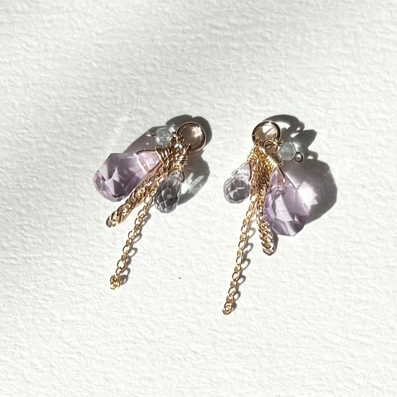 ピンクアメジスト＆スピネル、ブルートパーズのチャーム【14kgf