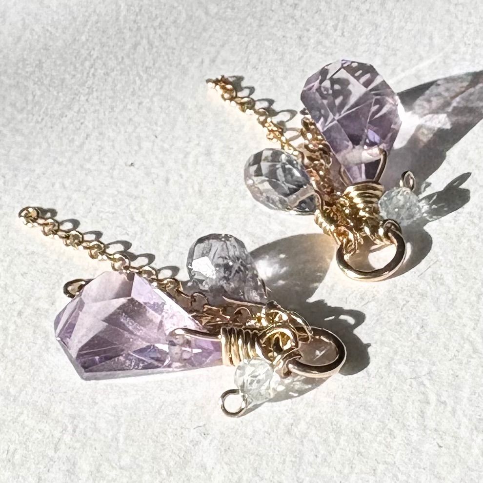 ピンクアメジスト＆スピネル、ブルートパーズのチャーム【14kgf