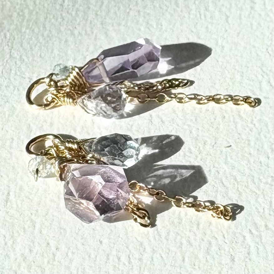 ピンクアメジスト＆スピネル、ブルートパーズのチャーム【14kgf