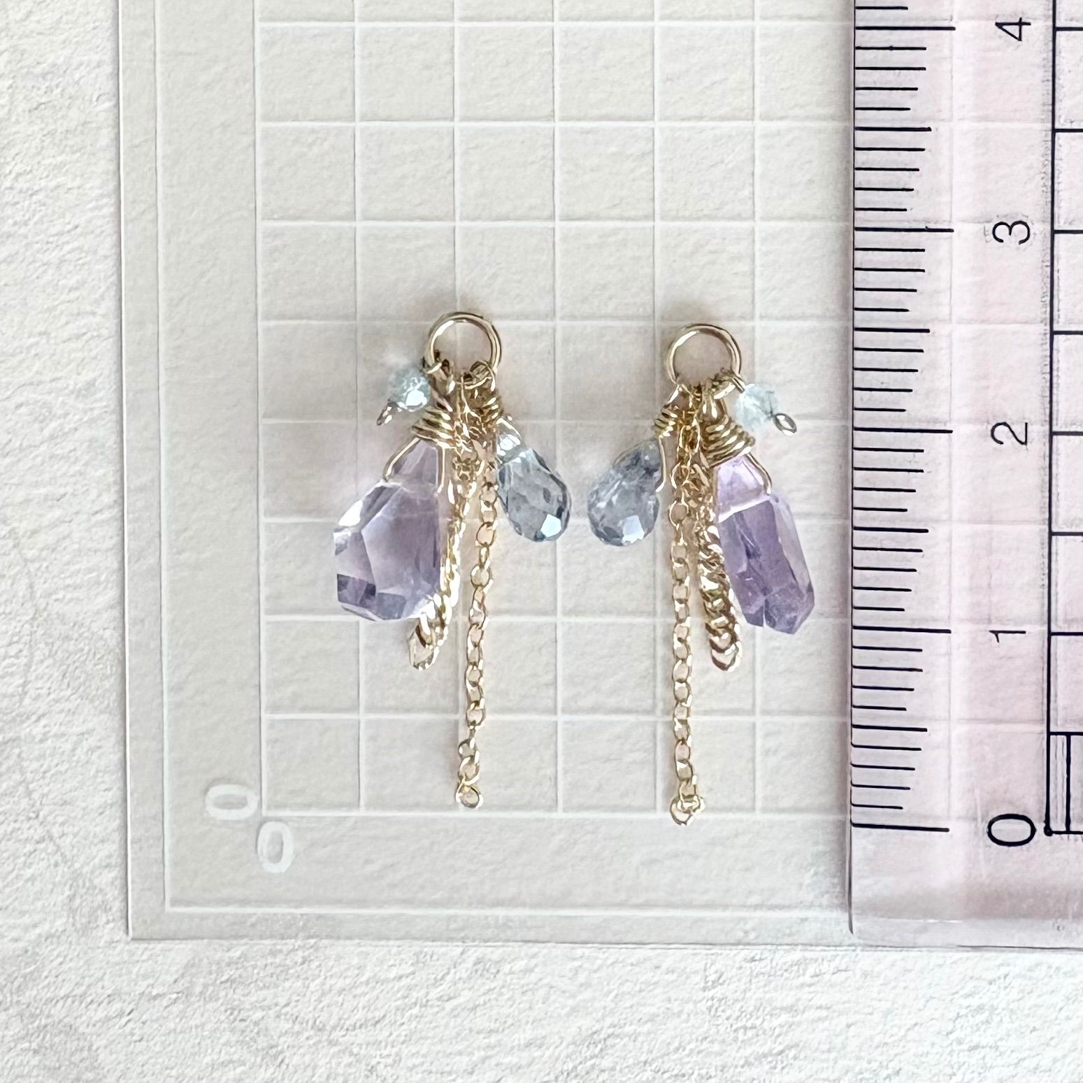 ピンクアメジスト＆スピネル、ブルートパーズのチャーム【14kgf