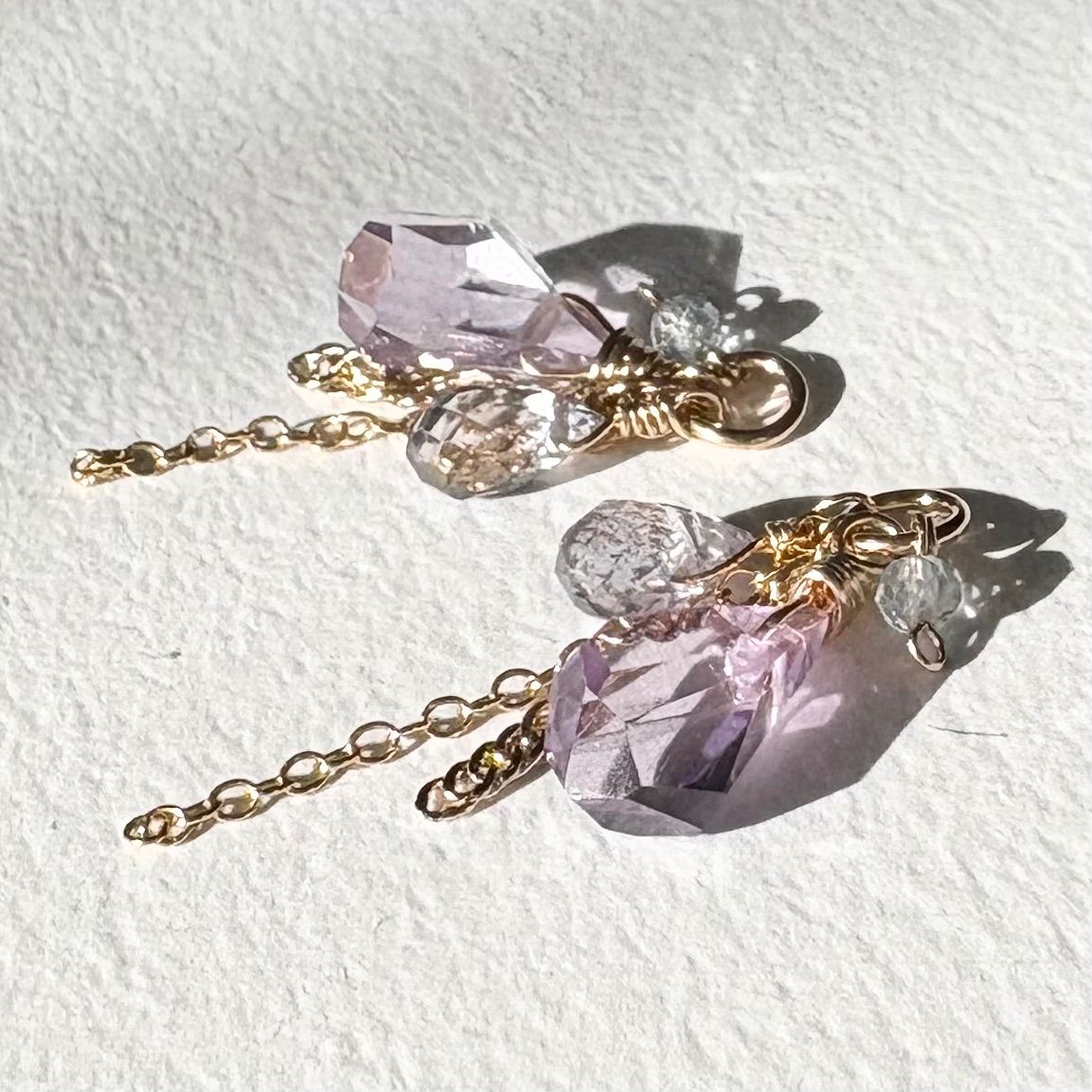 ピンクアメジスト＆スピネル、ブルートパーズのチャーム【14kgf