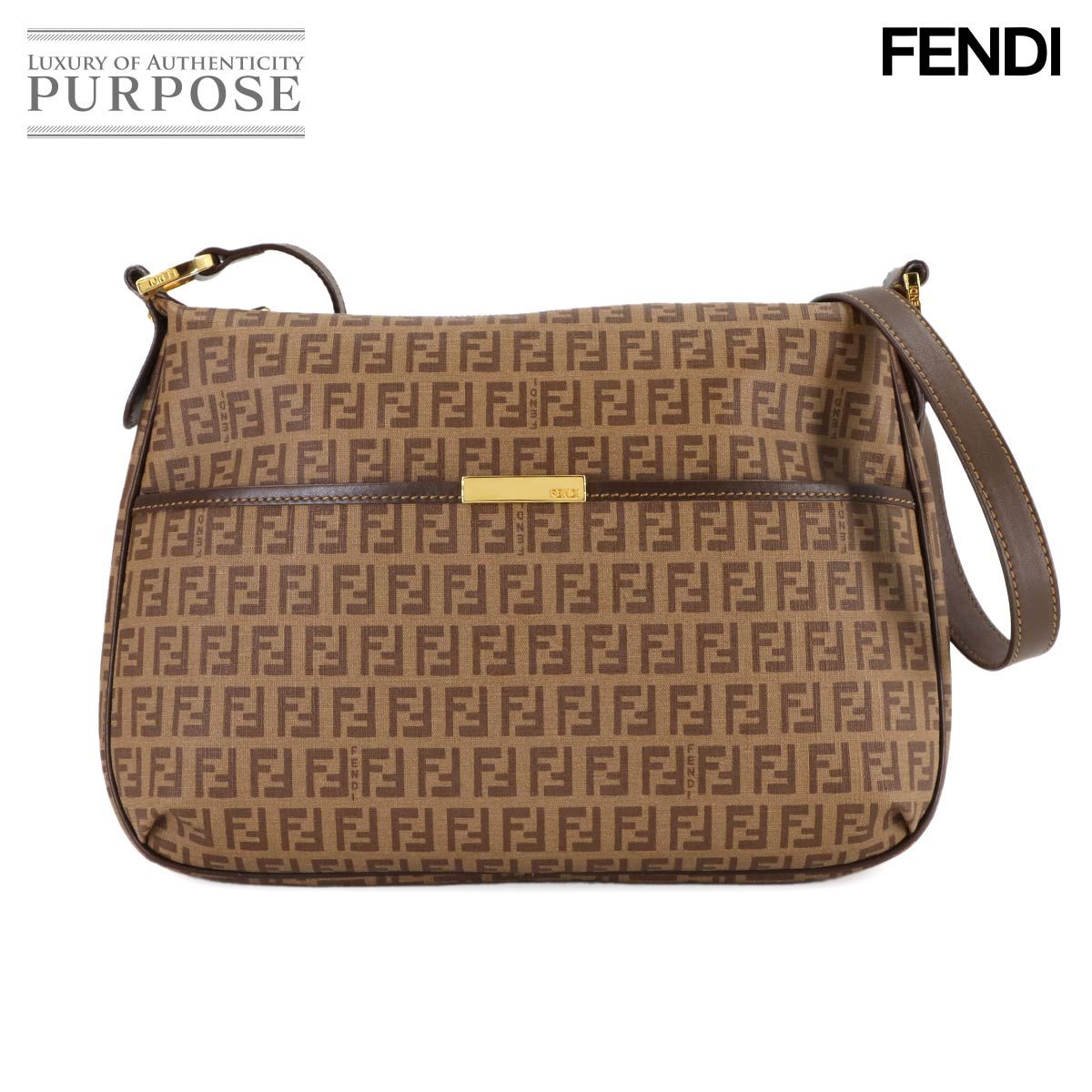 美品 フェンディ FENDI ズッキーノ ショルダー バッグ PVC レザー