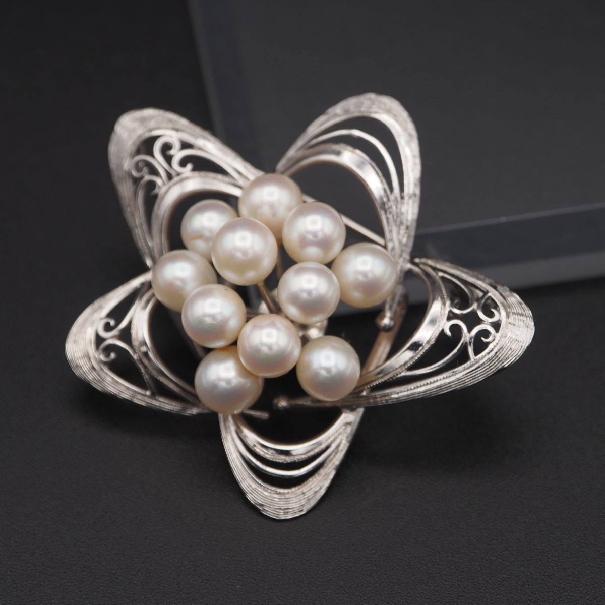 M979 本真珠 6.4mm11珠 パール SILVER刻印 2way ブローチ 帯留め