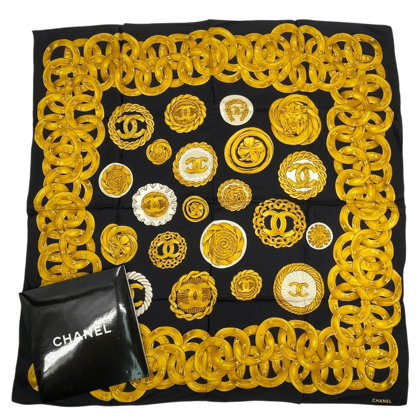 新品同様 CHANEL シャネル スカーフ シルク ココマーク チェーン