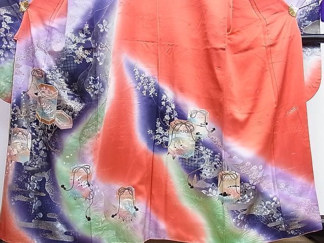 MP-00274 フランソワーズ・モレシャン 振袖 貝桶吉祥文 暈し染め 金銀