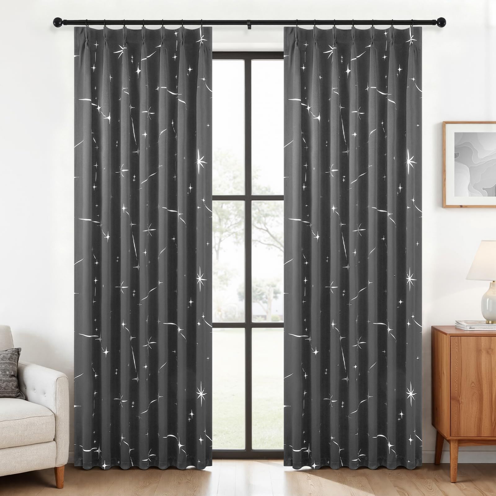 寝室用 フック付き リビング ダークグレー 2枚組 省エネ 178cm丈 遮光