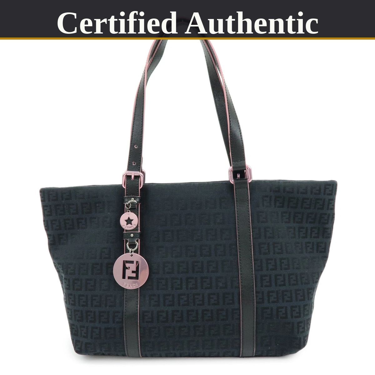 美品】 FENDI フェンディ ズッキーノ キャンバス レザー トートバッグ