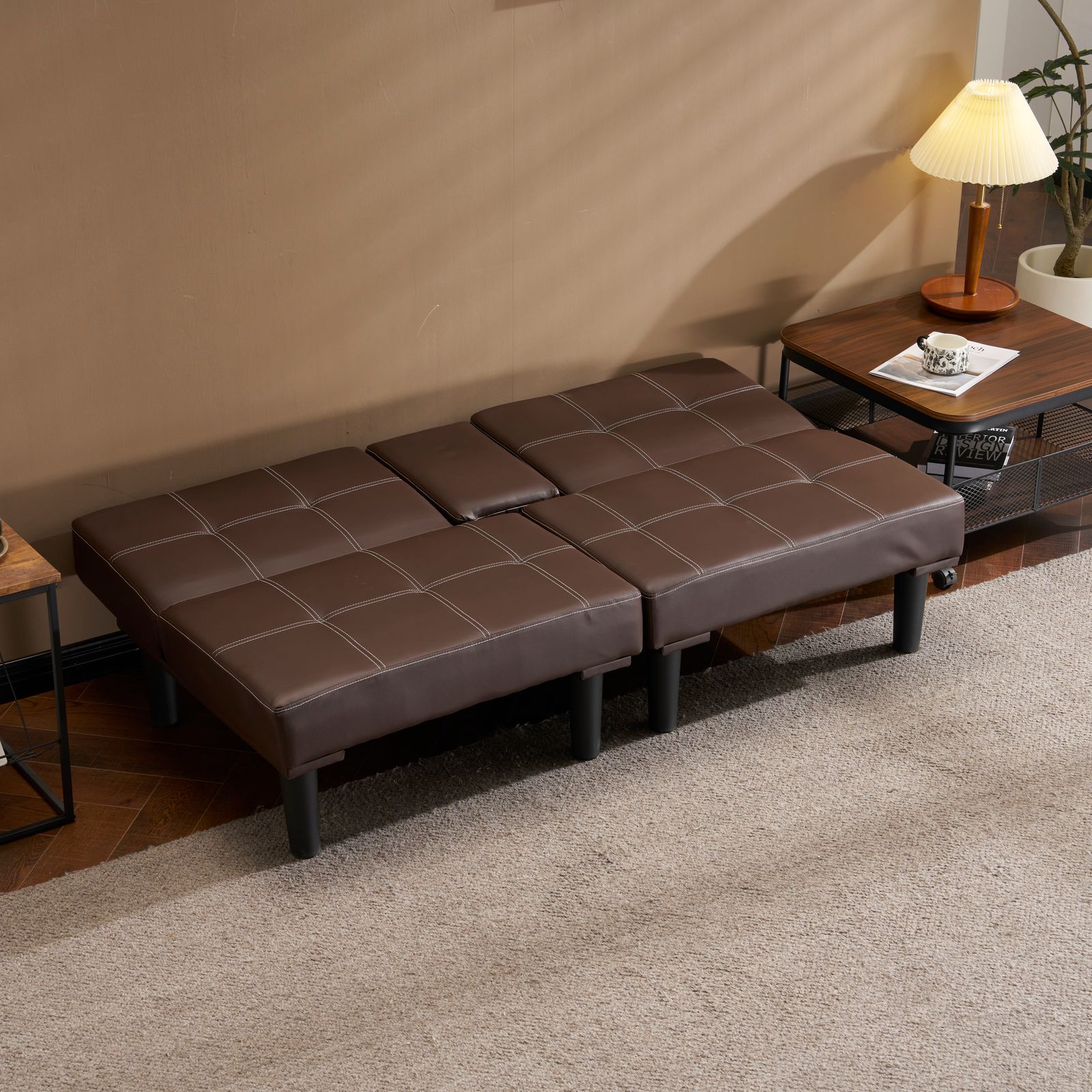 ソファベッド ソファ ベッド カップホルダー付き 組立て簡単 事務室用