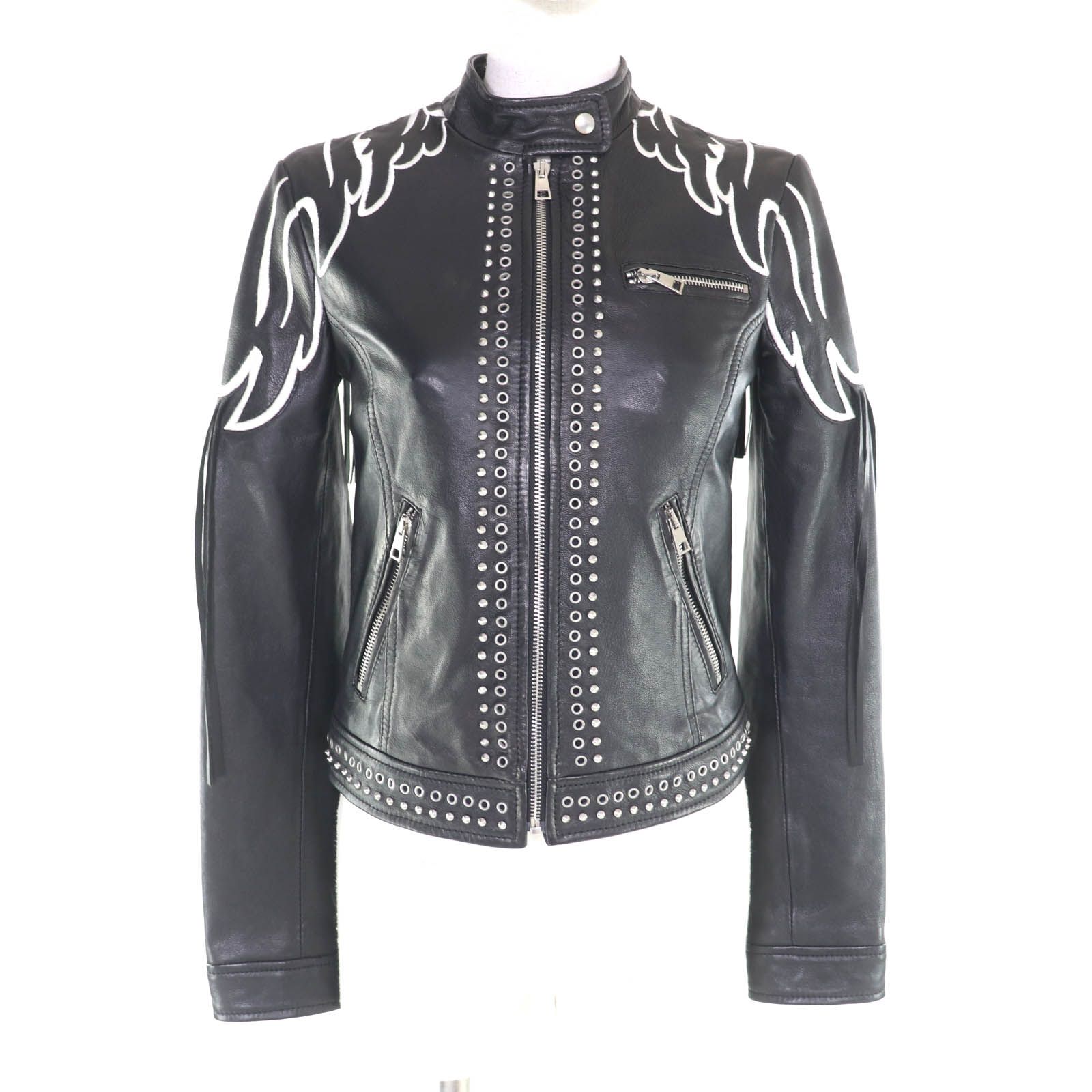 RED VALENTINO ブラックレザー ライダースジャケット 極美品☆RED VALENTINO レッドヴァレンティノ SR3NA014I4BN フリンジ