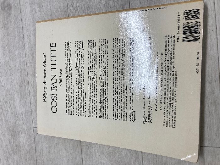 楽譜 洋書 モーツァルト COSI FAN TUTTE モーツァルト KV Sheet