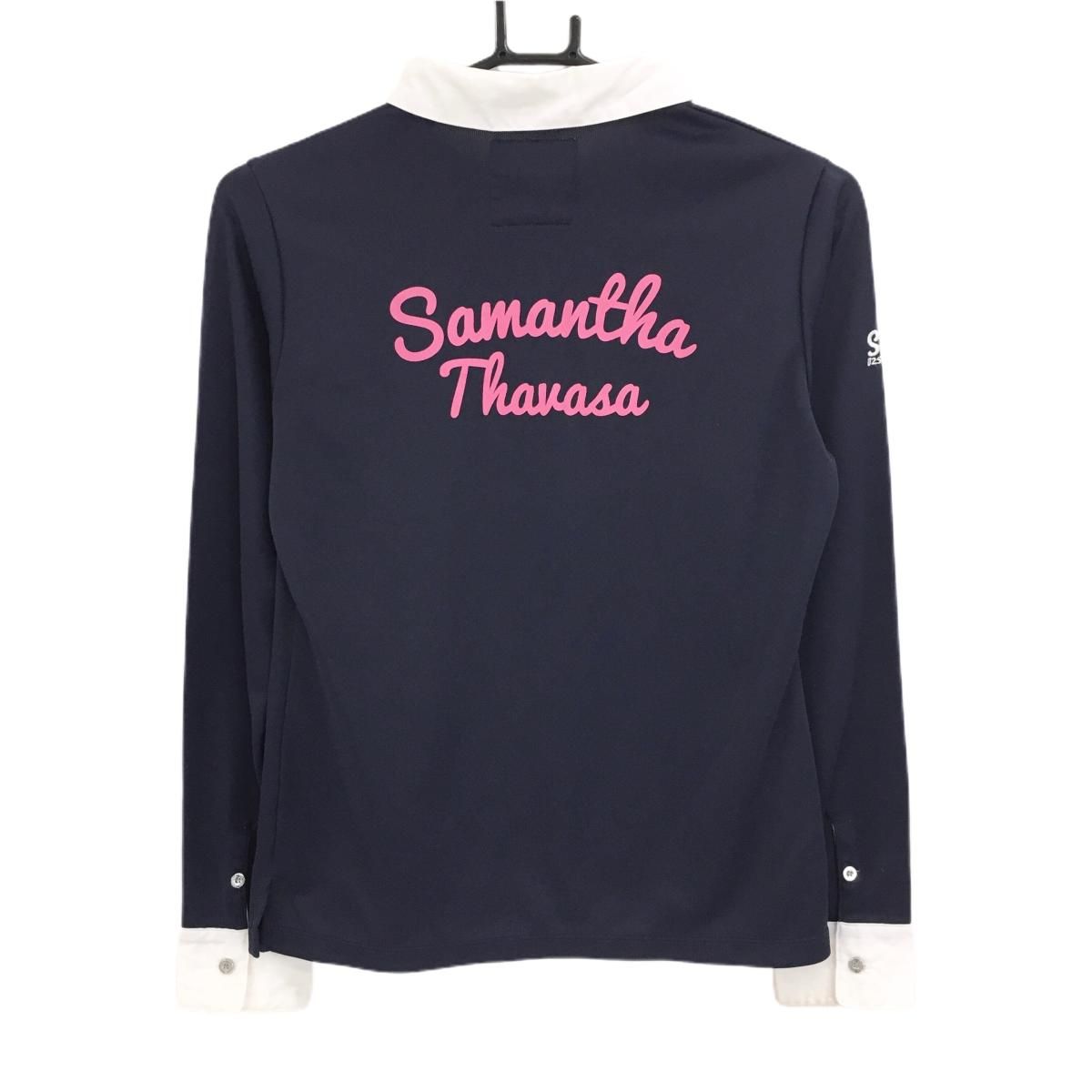 サマンサタバサUNDER25 長袖ポロシャツ ネイビー×白 バックロゴ