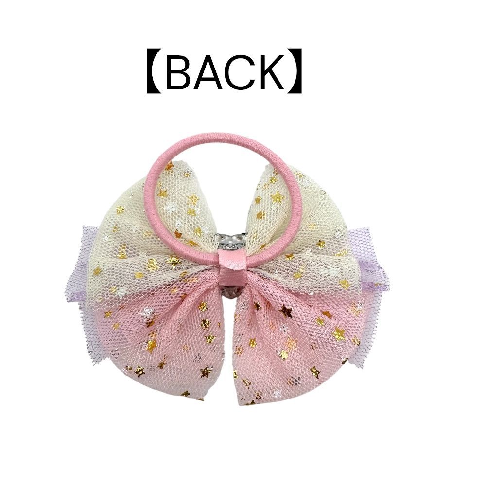 ヘアゴム リボン パステル ハート ラインストーン 星柄 オーガンジー