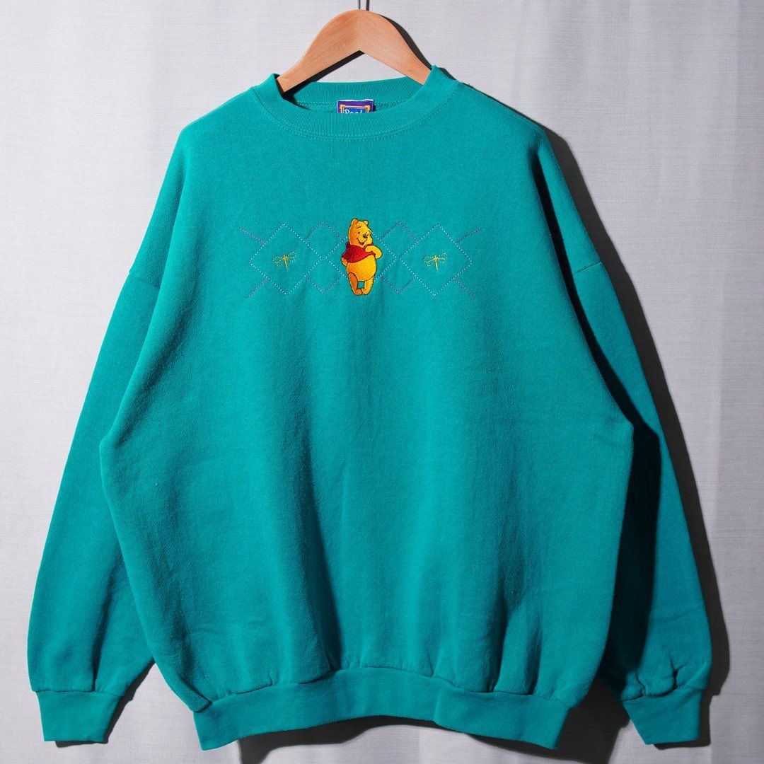 90s USA製 ディズニー Disney プーさん スウェット XL エメラルド 