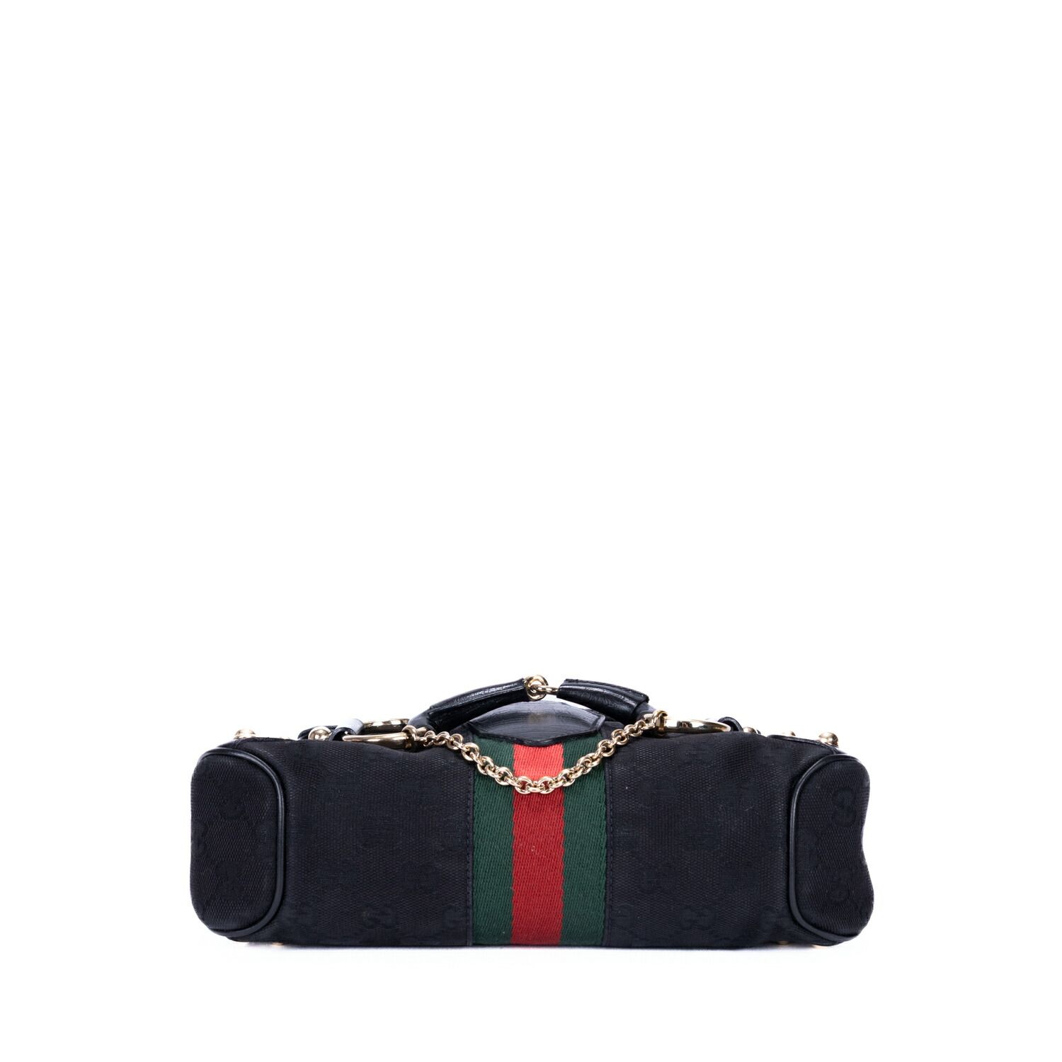 中古] GUCCI グッチホースビットチェーンフラップ黒モノグラム
