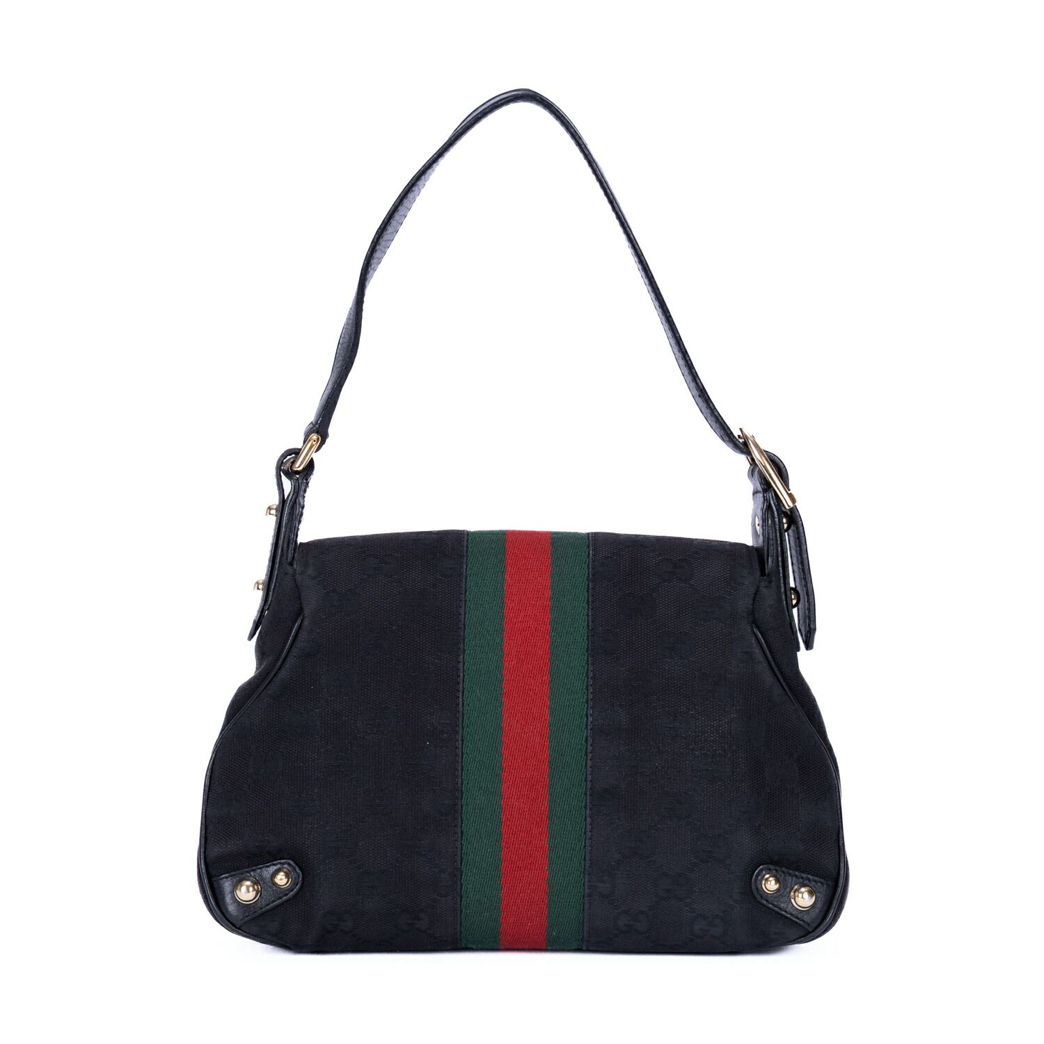 中古] GUCCI グッチホースビットチェーンフラップ黒モノグラム