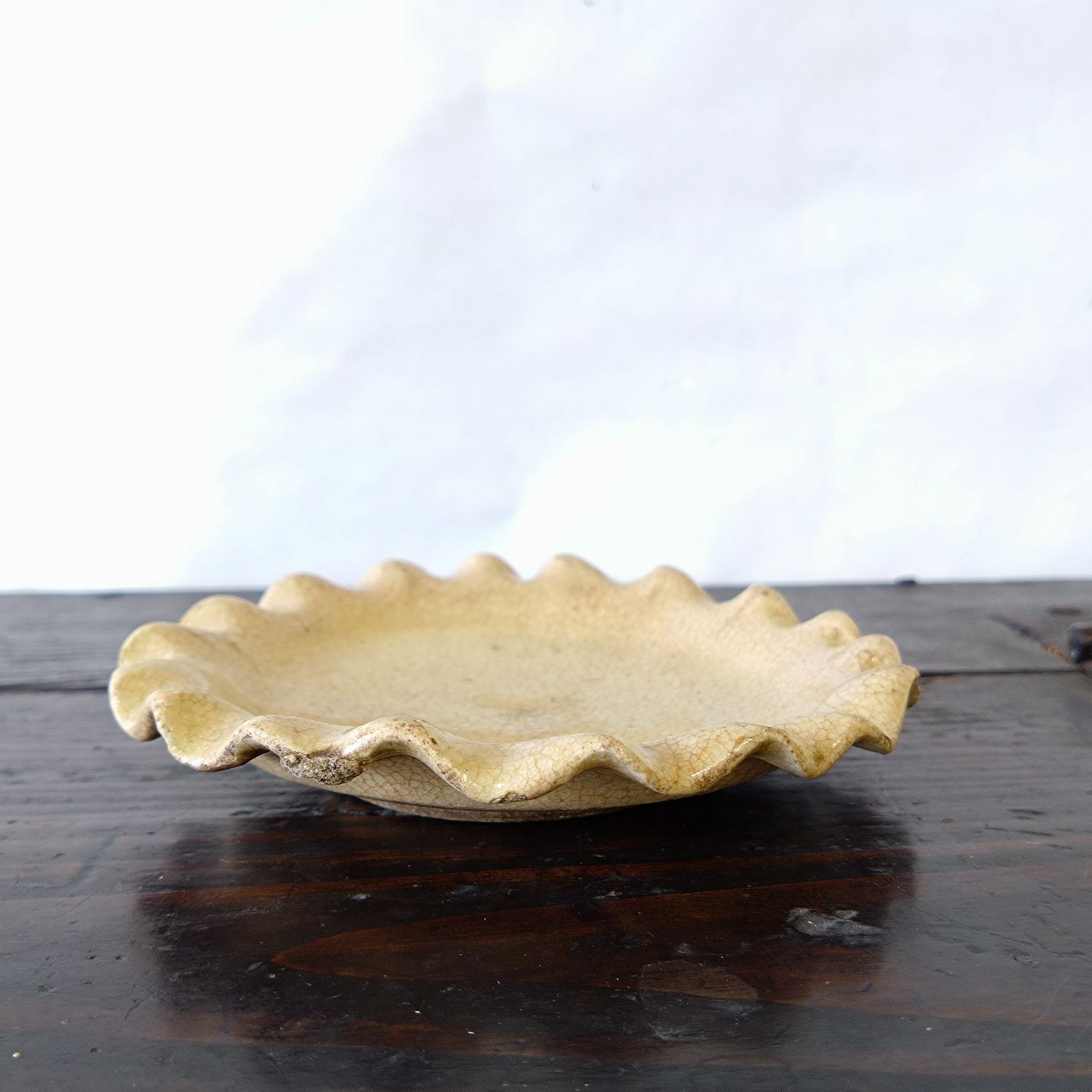 江戸中期 御深井焼（おふけやき）灰釉 輪花 ひだ皿 3枚組 12.1cm 0203