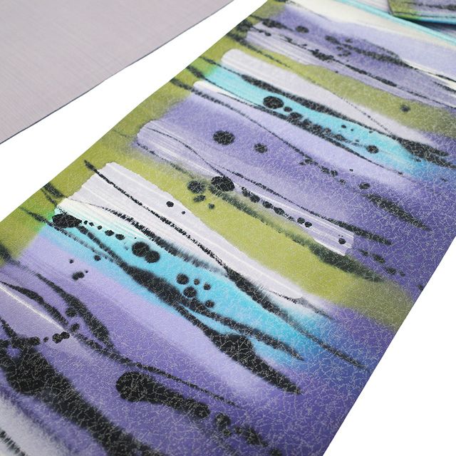 新古品】 袋帯 未使用 正絹 染め帯 染帯 銀通し 手染め 紫 水色 抹茶