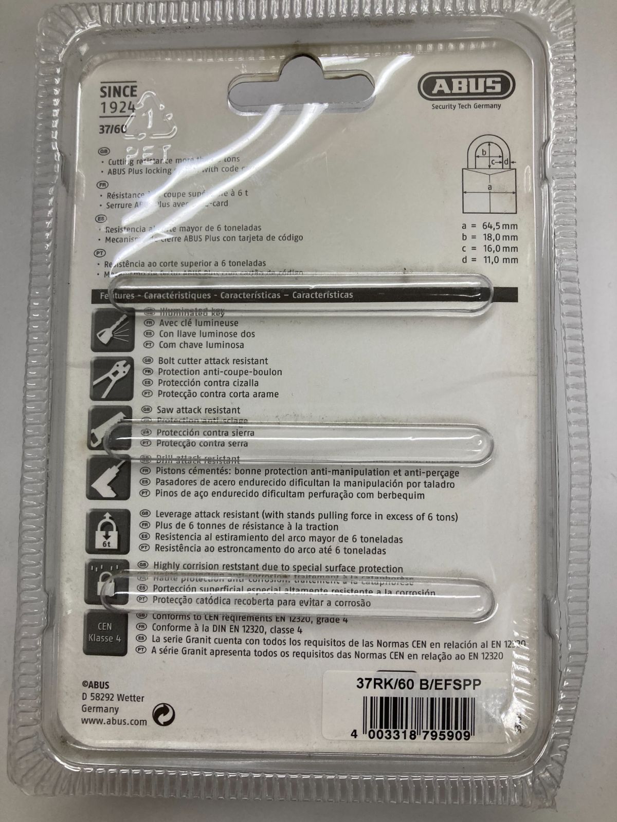 ABUS 37 RK|60 B|EFPP 南京錠