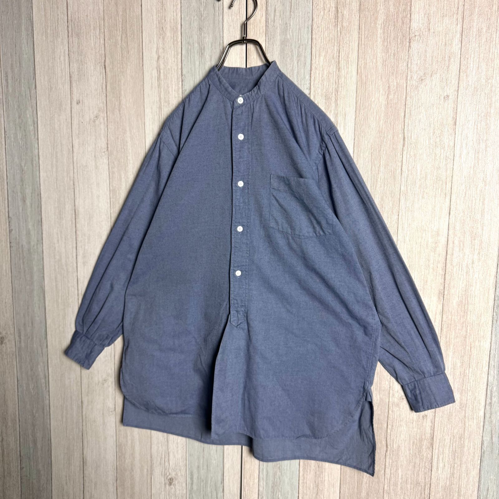 日本製 COMOLI コモリ 長袖 バンドカラー シャツ コットンネル 