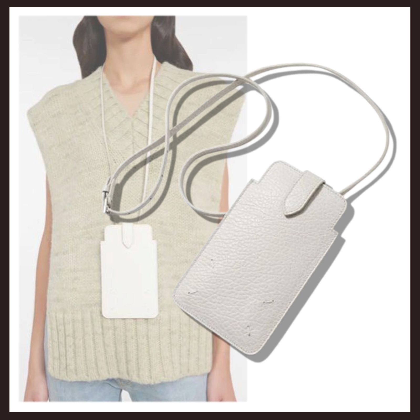 Maison Margiela REPLICA ストラップポーチ 新品未使用 訳有 未使用 メゾンマルジェラ フォンケース ネックストラップ付スマホ