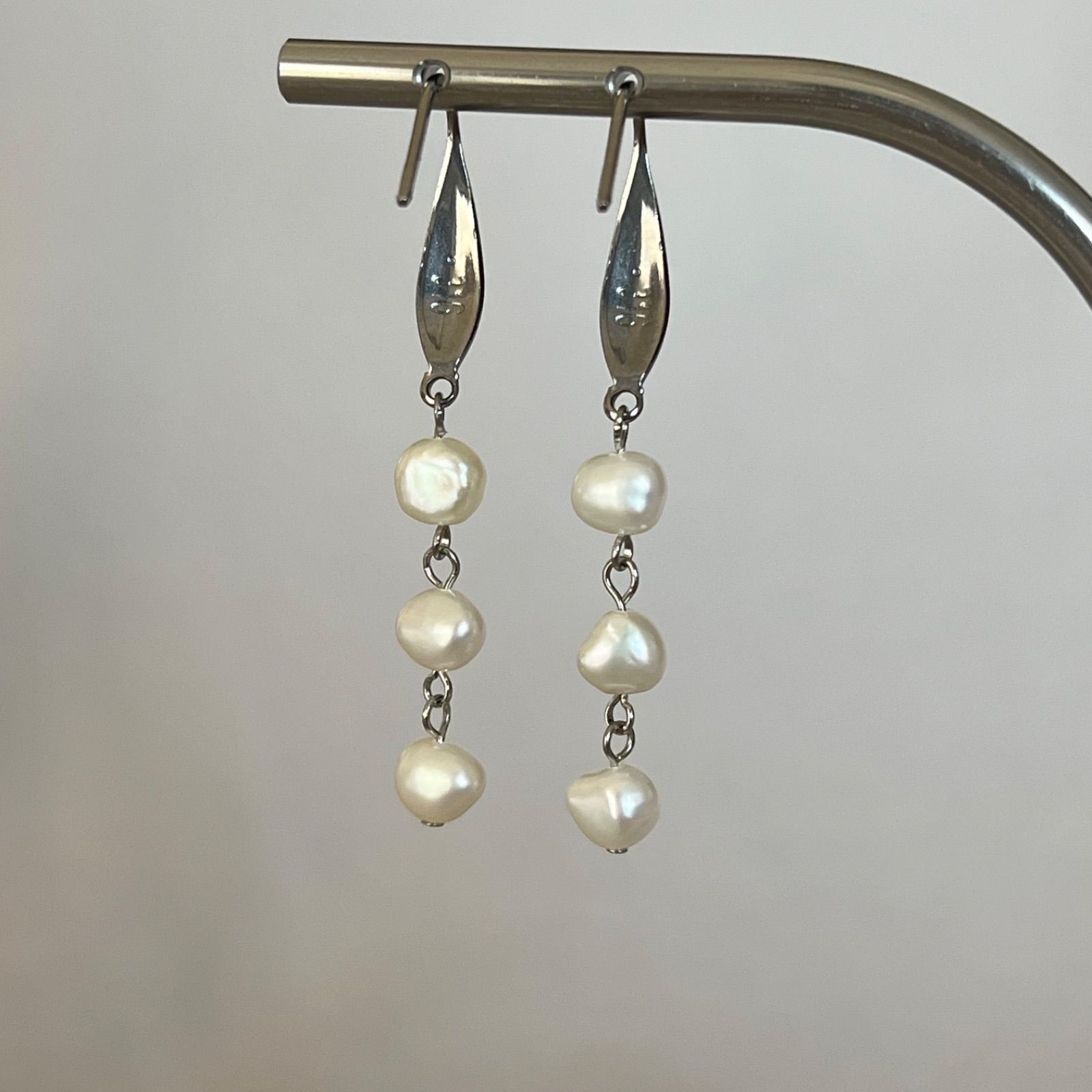 バロック淡水パール ロング ピアス ・・✽・・ 〈サージカルステンレス