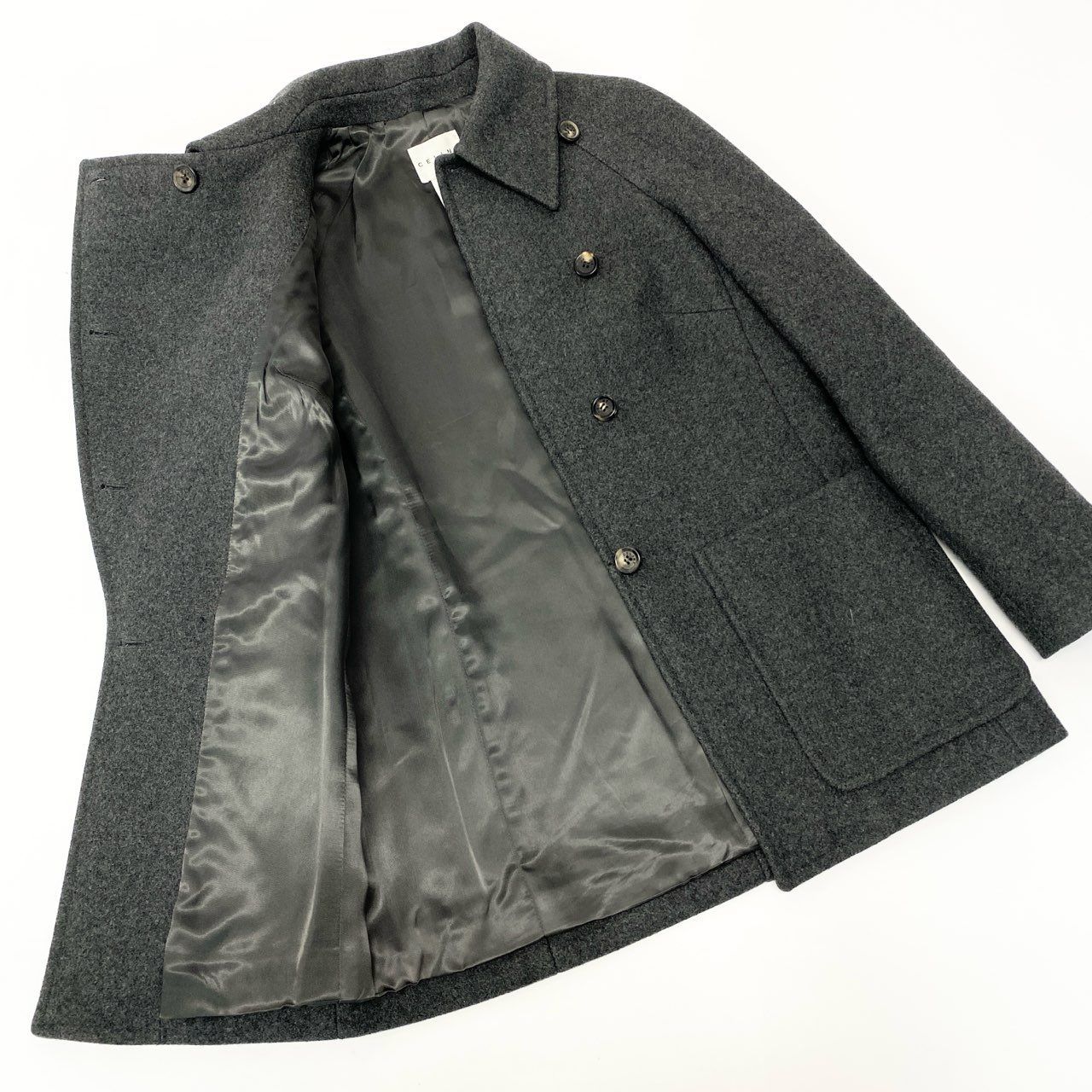 47b4 【美品】 Vintage CELINE セリーヌ ステンカラーコート ウール