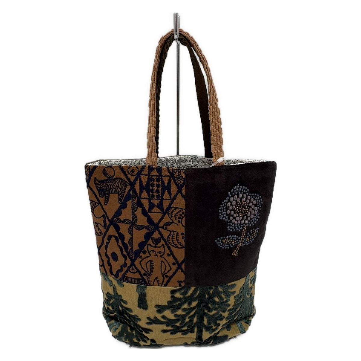 ミナペルホネン トートバッグ トーストバッグ ブラウン×ブルー×マルチ