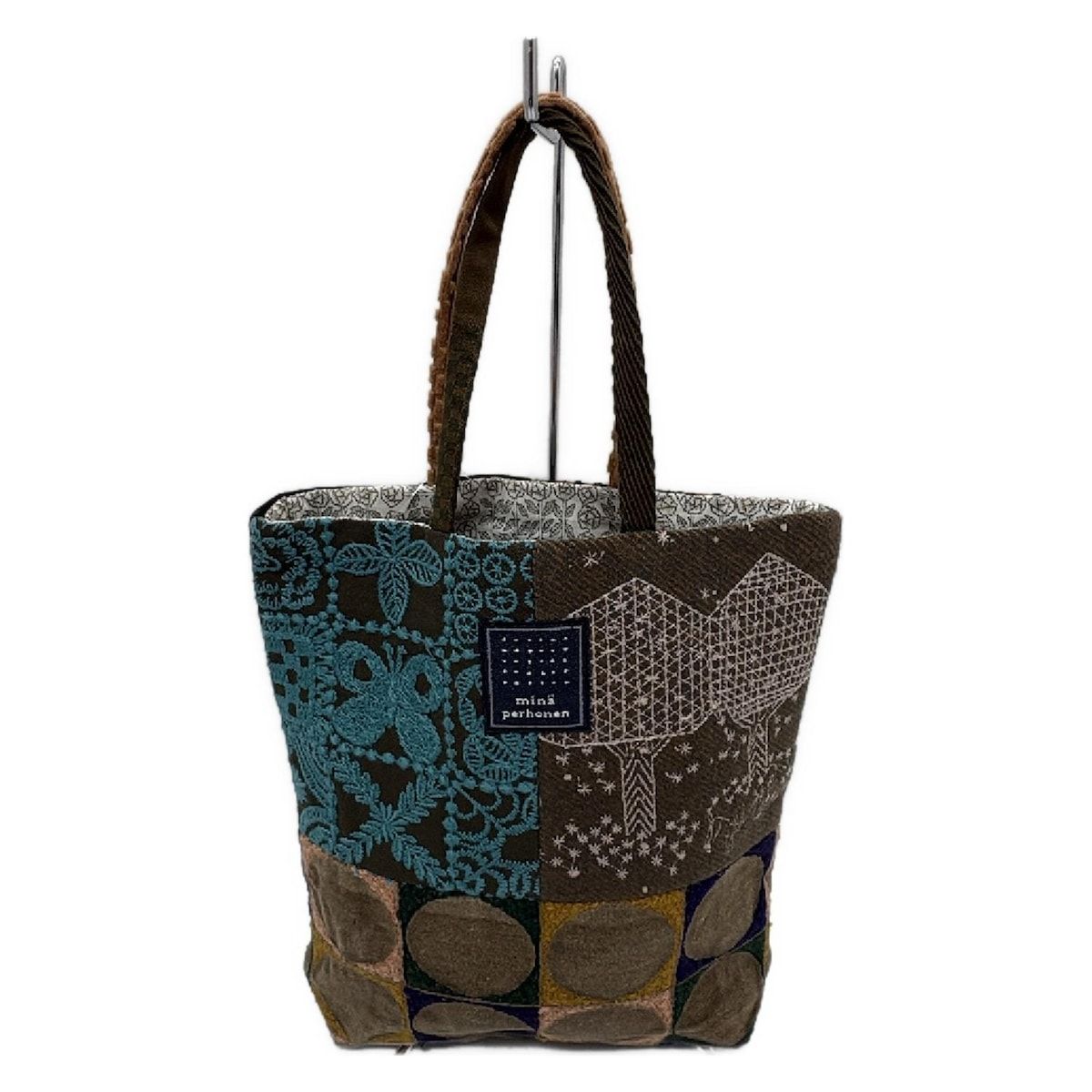 ミナペルホネン トートバッグ トーストバッグ ブラウン×ブルー×マルチ