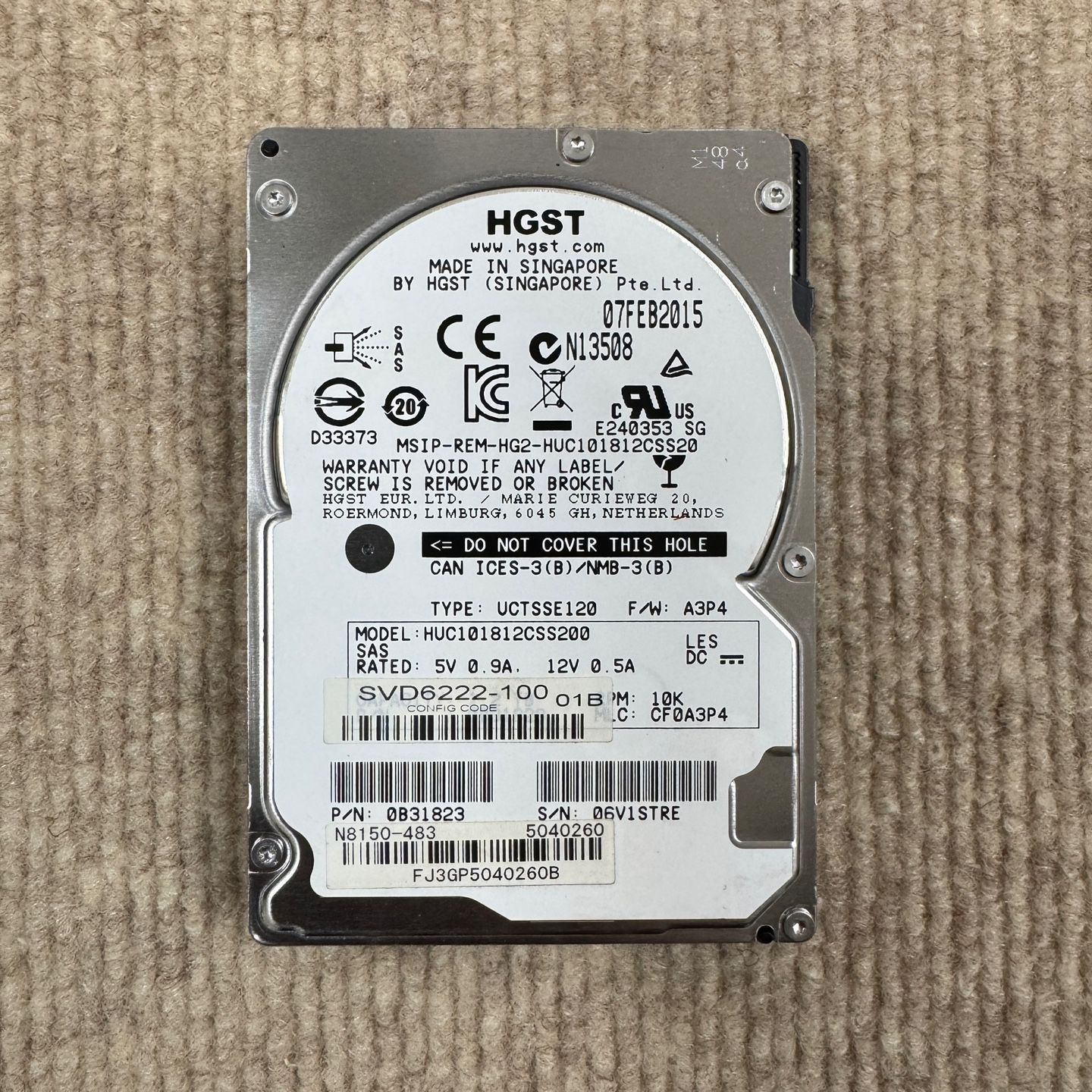 NEC N8150-483 1.2TB 10K 12G 2.5インチ SAS HDD HUC101812CSS200 HGST