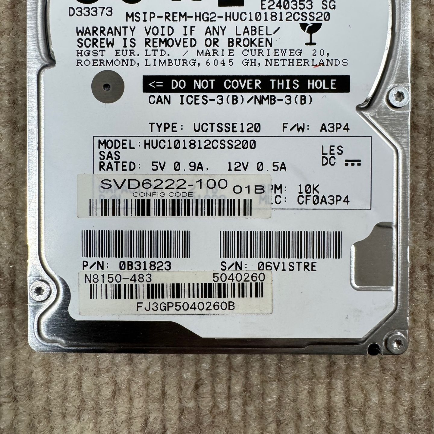 NEC N8150-483 1.2TB 10K 12G 2.5インチ SAS HDD HUC101812CSS200 HGST