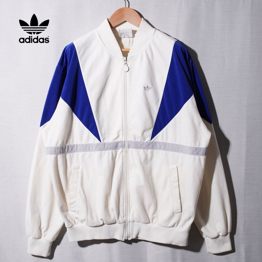 90s アディダス adidas ベロア トラックジャケット L 相当 ホワイト
