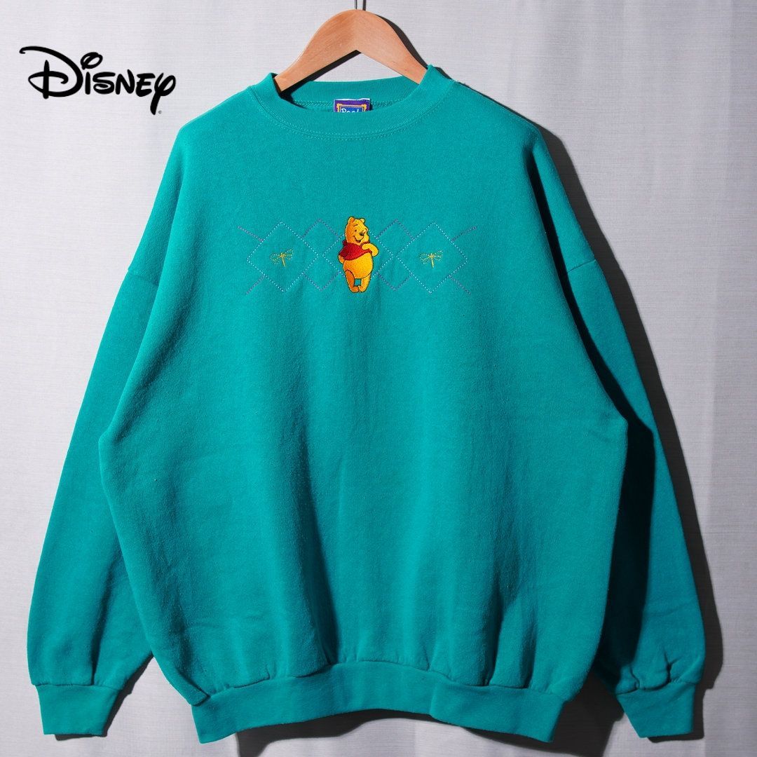 90s USA製 ディズニー Disney プーさん スウェット XL エメラルド