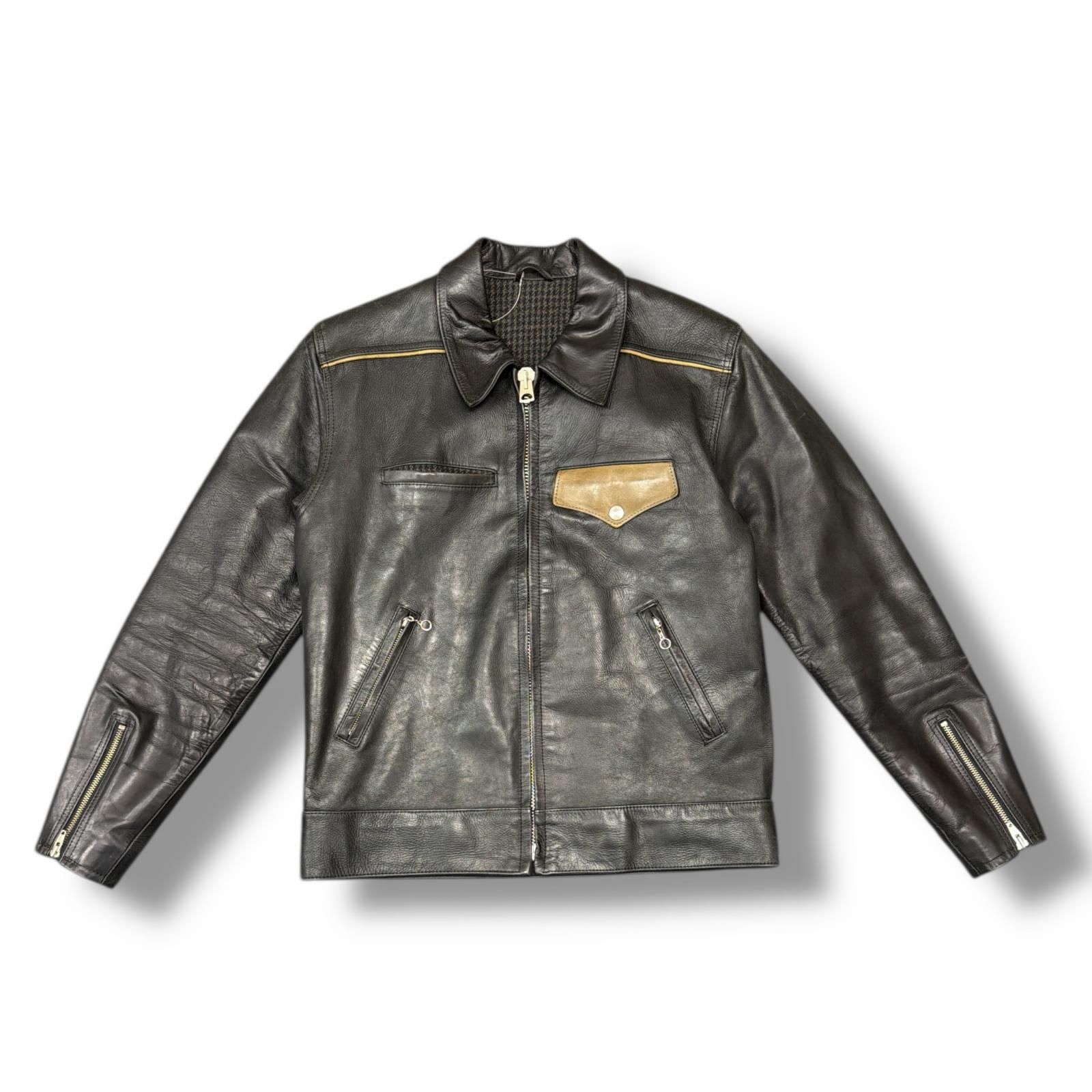 激レア ケルト&コブラ CELT&COBRA 切替 ライダース ジャケット M CELT&COBRA シングルライダースジャケット 革ジャン ライダース レザー