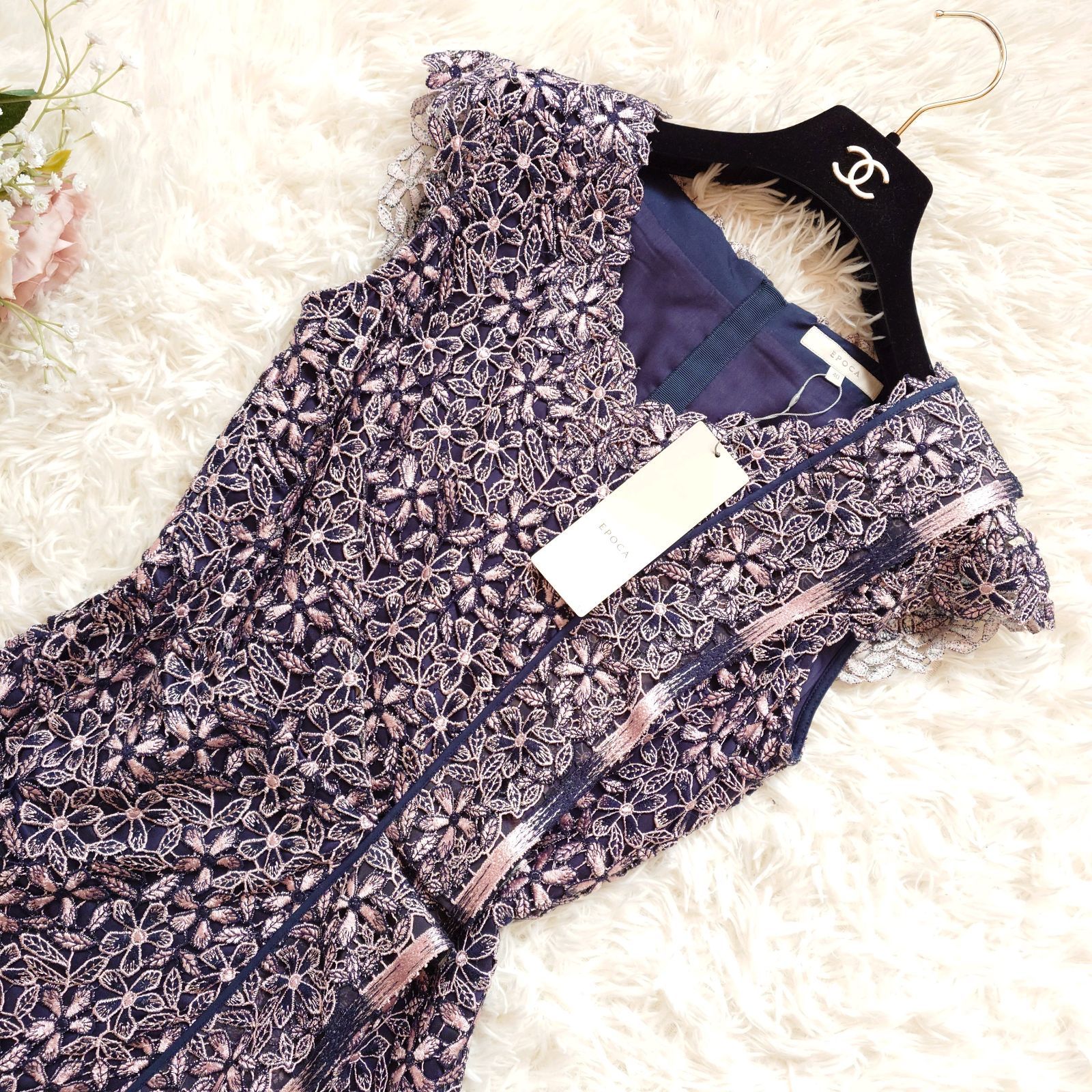 新品 エポカ EPOCA 総レース 花柄 刺繍 膝丈 ワンピース ドレス