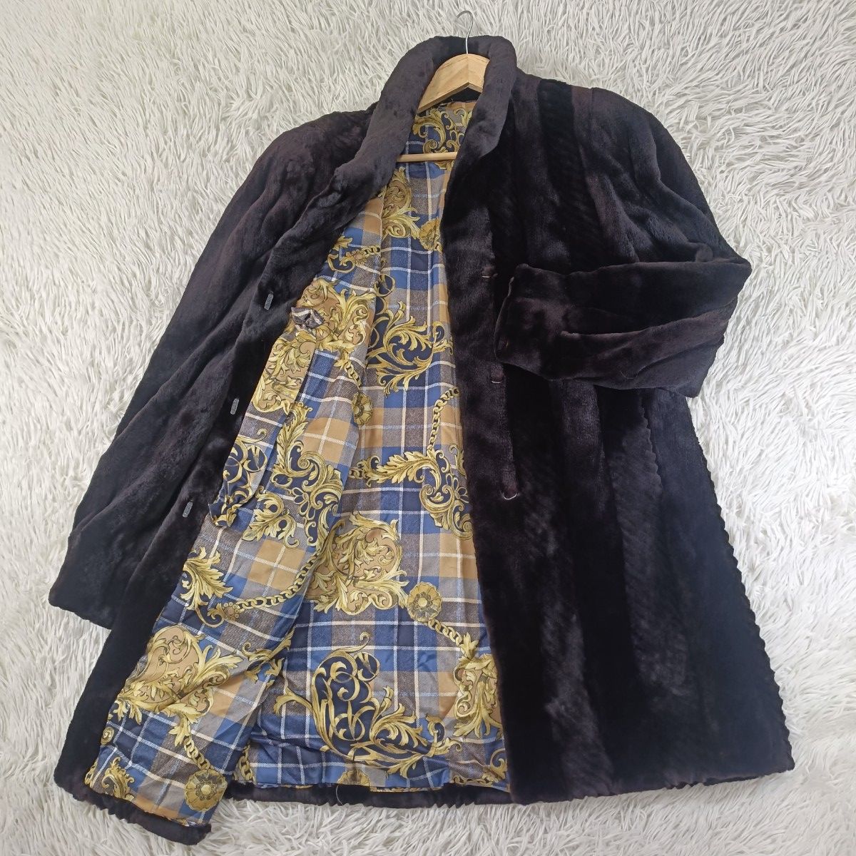 着丈86cm シェアードミンク ファーコート 裏地総柄 ミンクコート