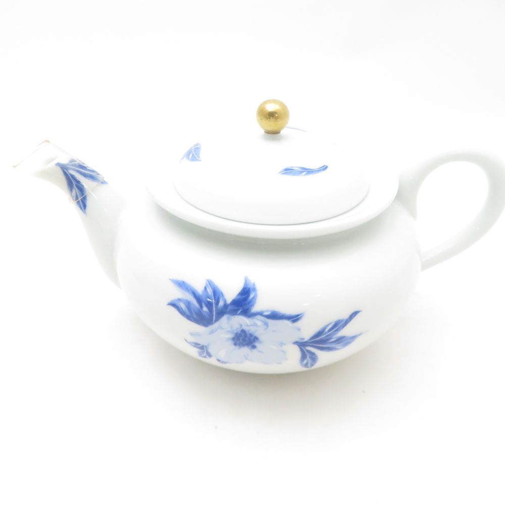 青い花柄の茶器 美品 Fukagawa Seiji 深川製磁 オリエンタルブルー 急須＆湯呑 6点