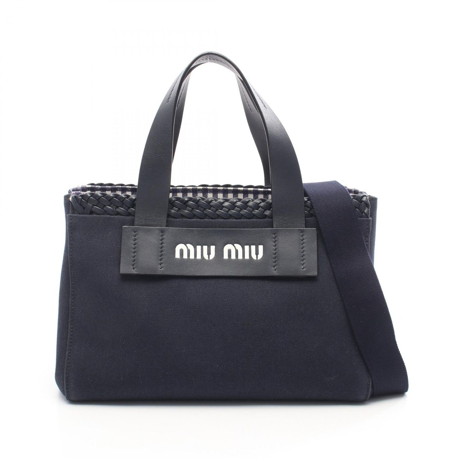 MIU MIU ネイビー ハンドバッグ CANAPA ミュウ ミュウ Miu Miu ハンドバッグ CANAPA カナパ 編み込み ネイビー