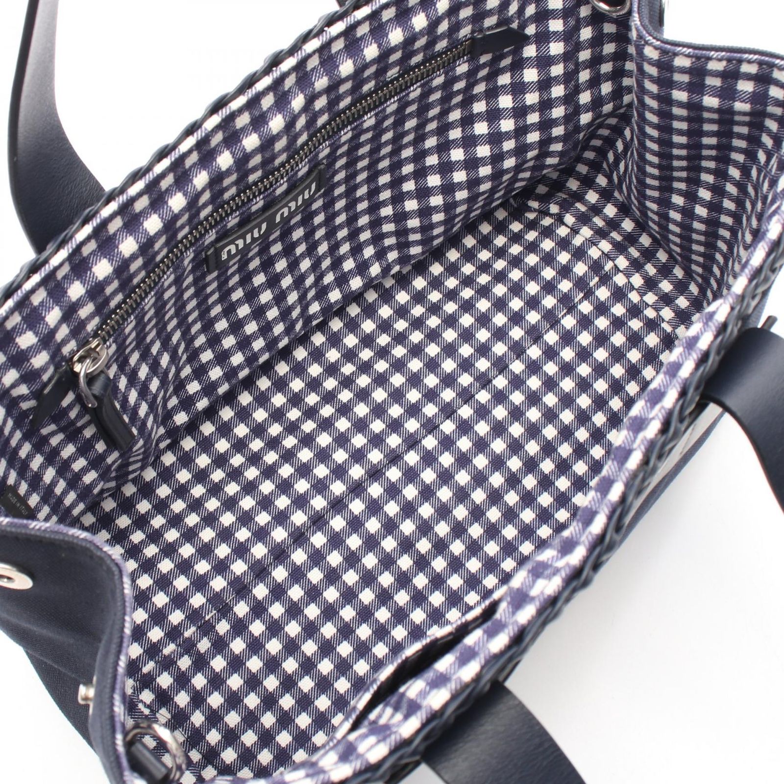 ミュウ ミュウ Miu Miu ハンドバッグ CANAPA カナパ 編み込み ネイビー