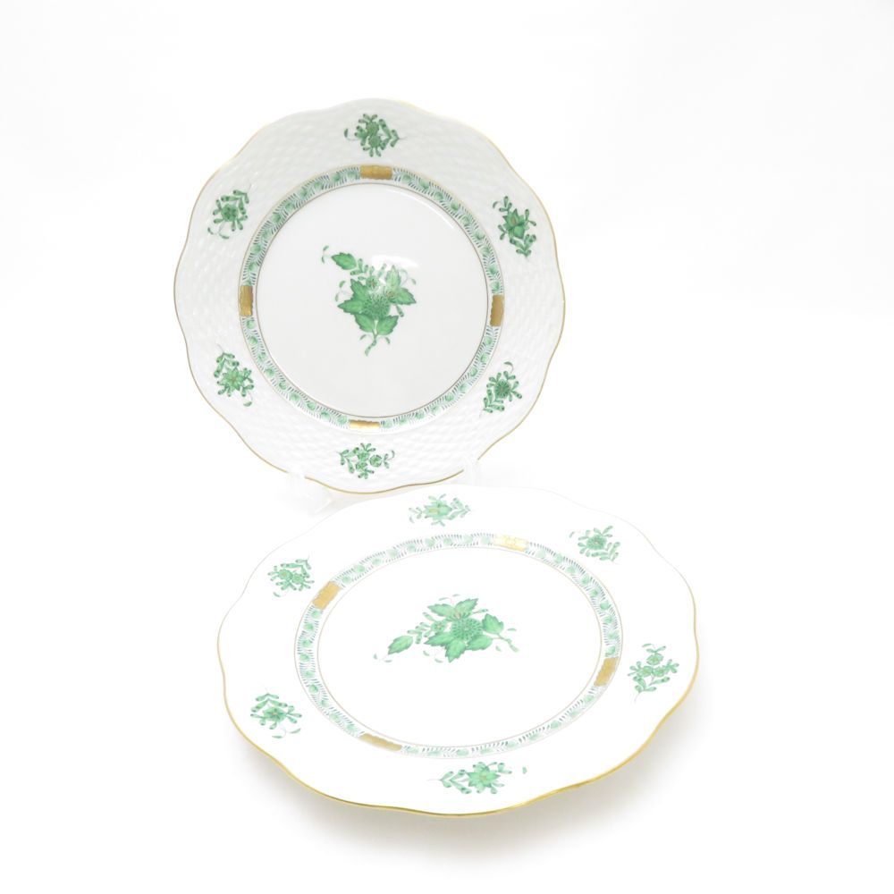 美品 Herend ヘレンド アポニーグリーン AV 中皿 2枚 ペア 19cm