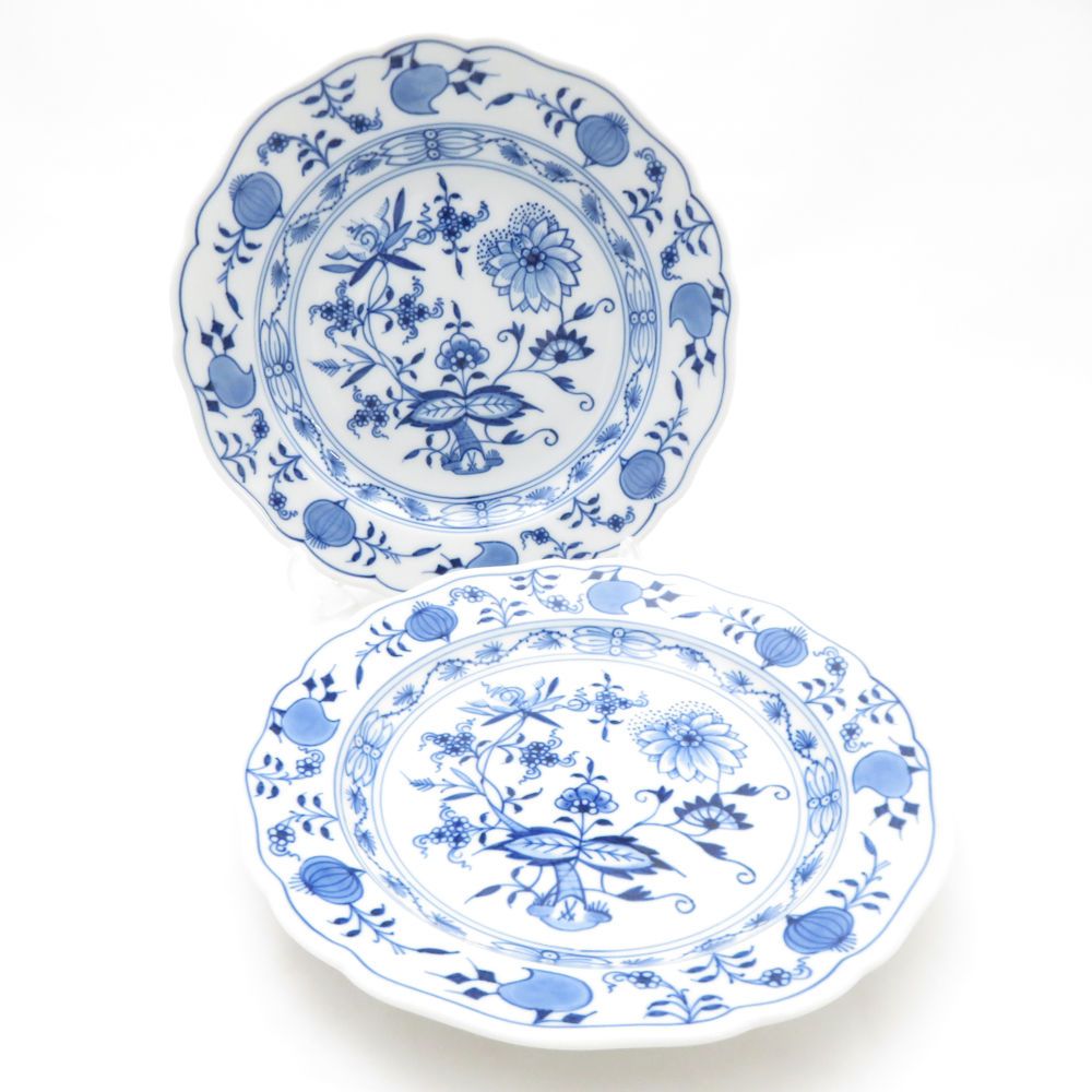 美品 MEISSEN マイセン ブルーオニオン 中皿 2枚 ペア 18cmプレート