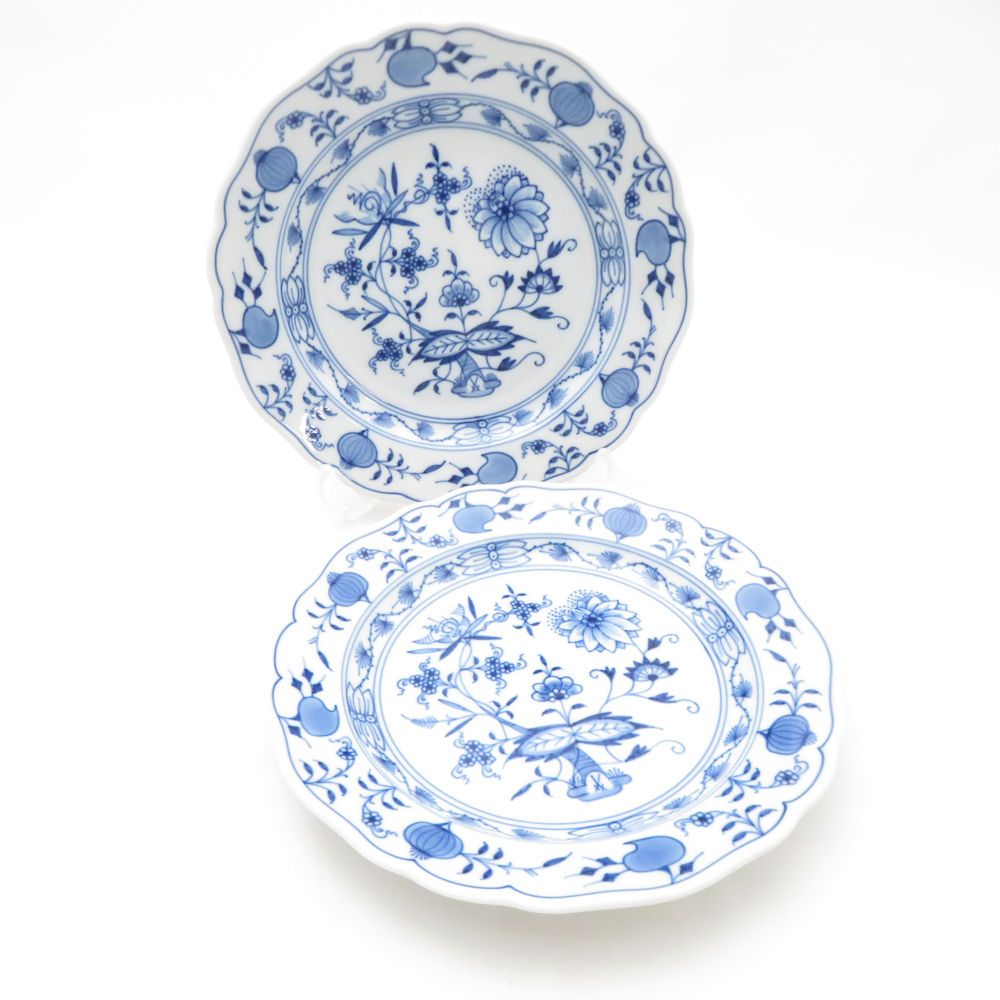 美品 MEISSEN マイセン ブルーオニオン 中皿 2枚 ペア 18cmプレート