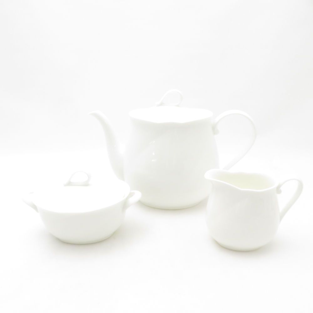 Noritake ノリタケ WHITE アンサンブルホワイト ティーポット＆クリーマー＆シュガーポット 3点 ティーセット 茶器 ミルク クリーム 砂糖