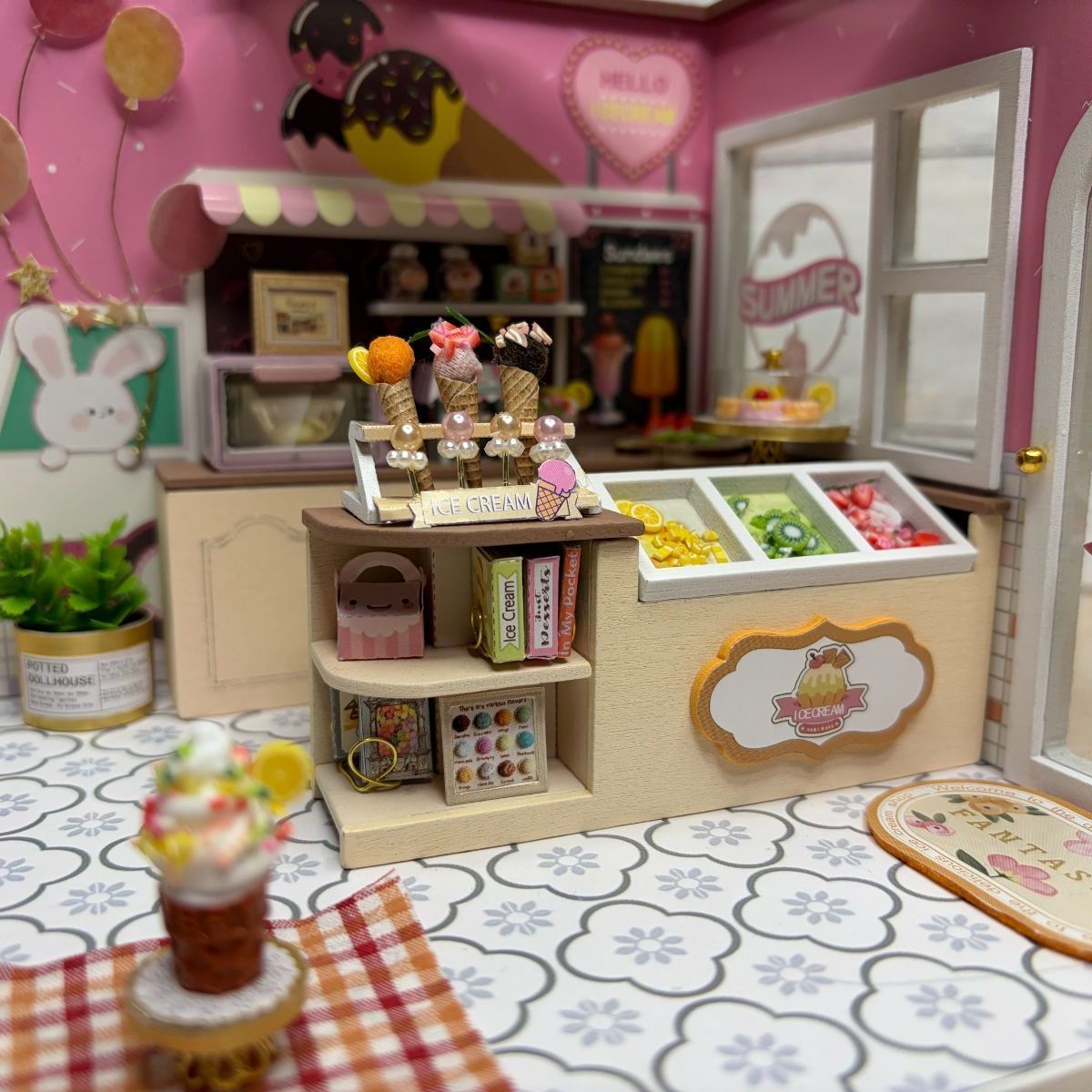 完成品・ミニチュアハウス・アイスクリームショップ・Ice cream Shop 